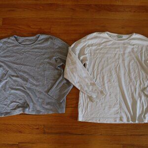 L.L. Bean Basics Set of 2 Womens Long Sleeves Size LP and L Gray and White